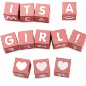 Hallmark "IT'S A GIRL" wooden blocks, announcements, milestones NWT